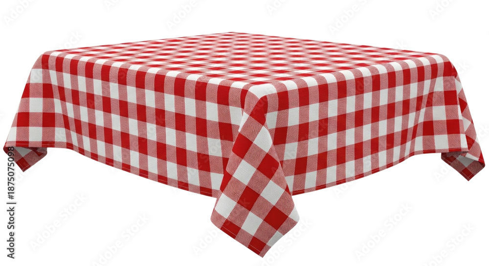 Fototapeta premium Red and white checkered tablecloth cutout isolated on transparent bg, png