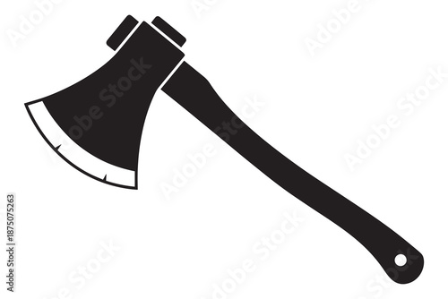 Black silhouette of an axe isolated on white background