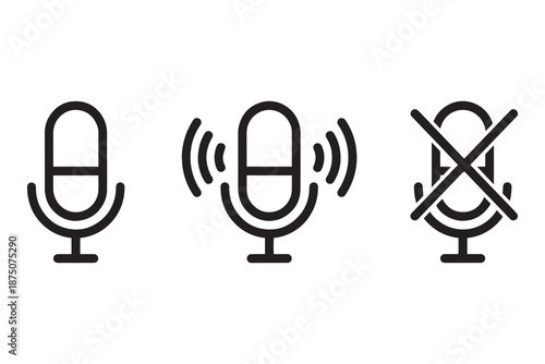 Microphone icons with sound waves and mute symbol