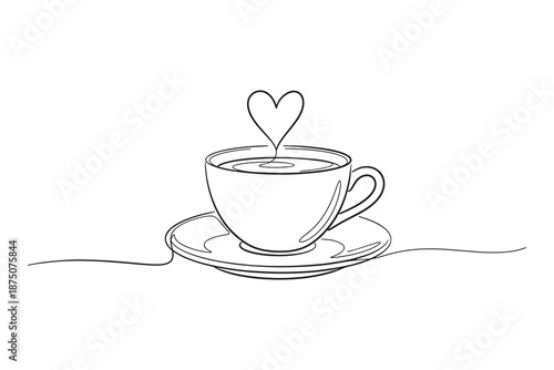 A cup of coffee with a heart rising from it on a saucer