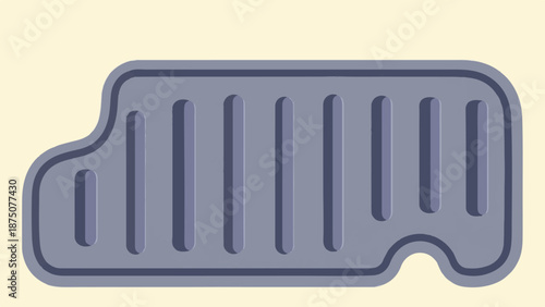 Abstract light gray object with vertical grooves, resembling a car floor mat or drainage grate
