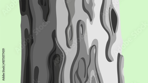 Abstract, stylized tree bark pattern with grayscale layers on a pastel green background