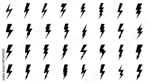 Collection of black lightning bolt icons