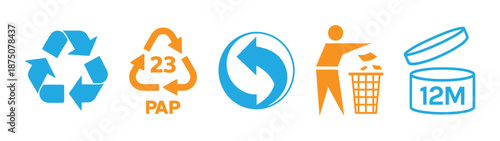 Eco friendly recycling symbols and waste management icons for sustainable practices and environmental conservation