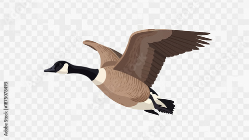 Detailed pixel art illustration of a brown and black goose with spread wings, soaring dynamically on a transparent background