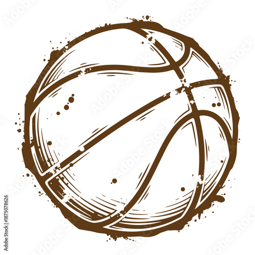 Drawing Vintage Brown sketch of a basketball with splashes  sports illustration
