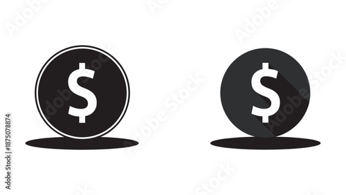 Dollar coin icon set with shadow