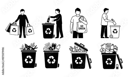 Zero waste lifestyle flat icon set for sustainable living