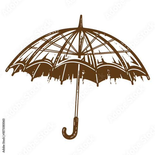 Drawing Vintage Brown umbrella with dripping effect isolated on white background  a brown umbrella with a dripping effect on its canopy and handle