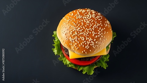 Wallpaper Mural Fresh burger with lettuce and cheese isolated on a dark slate background. Torontodigital.ca