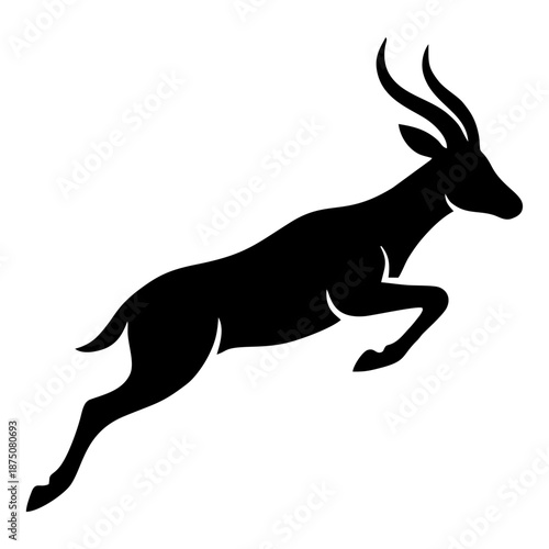 Dynamic Silhouette of Antelope in Full Sprint Against White Background