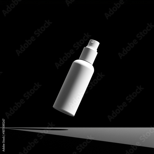 Minimal white lotion bottle on black background, luxury skincare mockup
