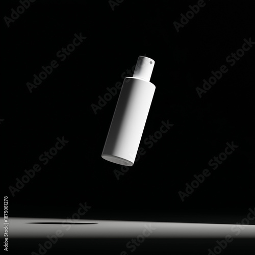 Minimal white lotion bottle on black background, luxury skincare mockup