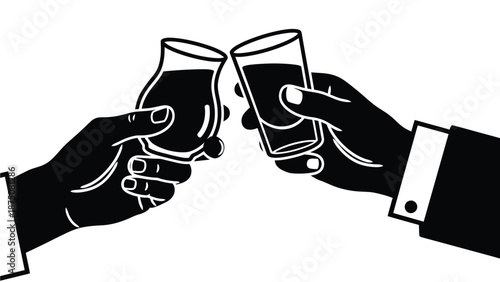 Two hands clinking glasses together in a celebratory toast gesture