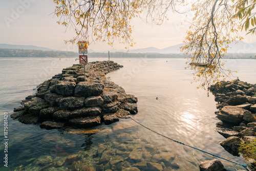 Beautiful scene at the Perle du Lac Park in Geneva, Swtizerland. Geneva, Switzerland - 25 oct 2025.