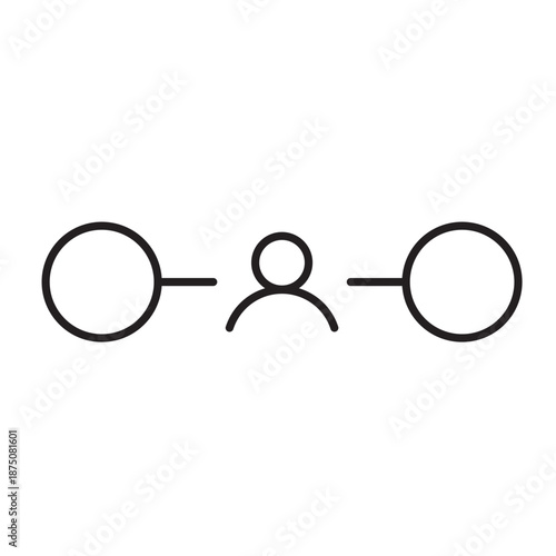 A vector icon indicating the need for manual intervention in the workflow, with a person symbol between process nodes, created in line style with editable stroke