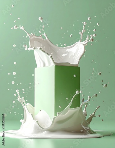 A green cube with white liquid splashing out