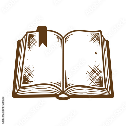 Drawing Vintage open book with blank pages and a bookmark  educational symbol