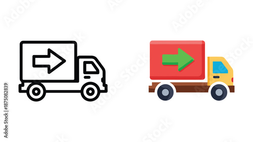 Delivery trucks moving forward with arrows