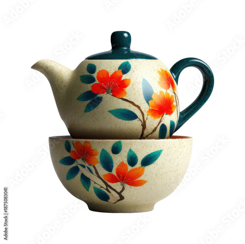 Close-up view of elegant floral ceramic tea set - artistic home decor and kitchenware