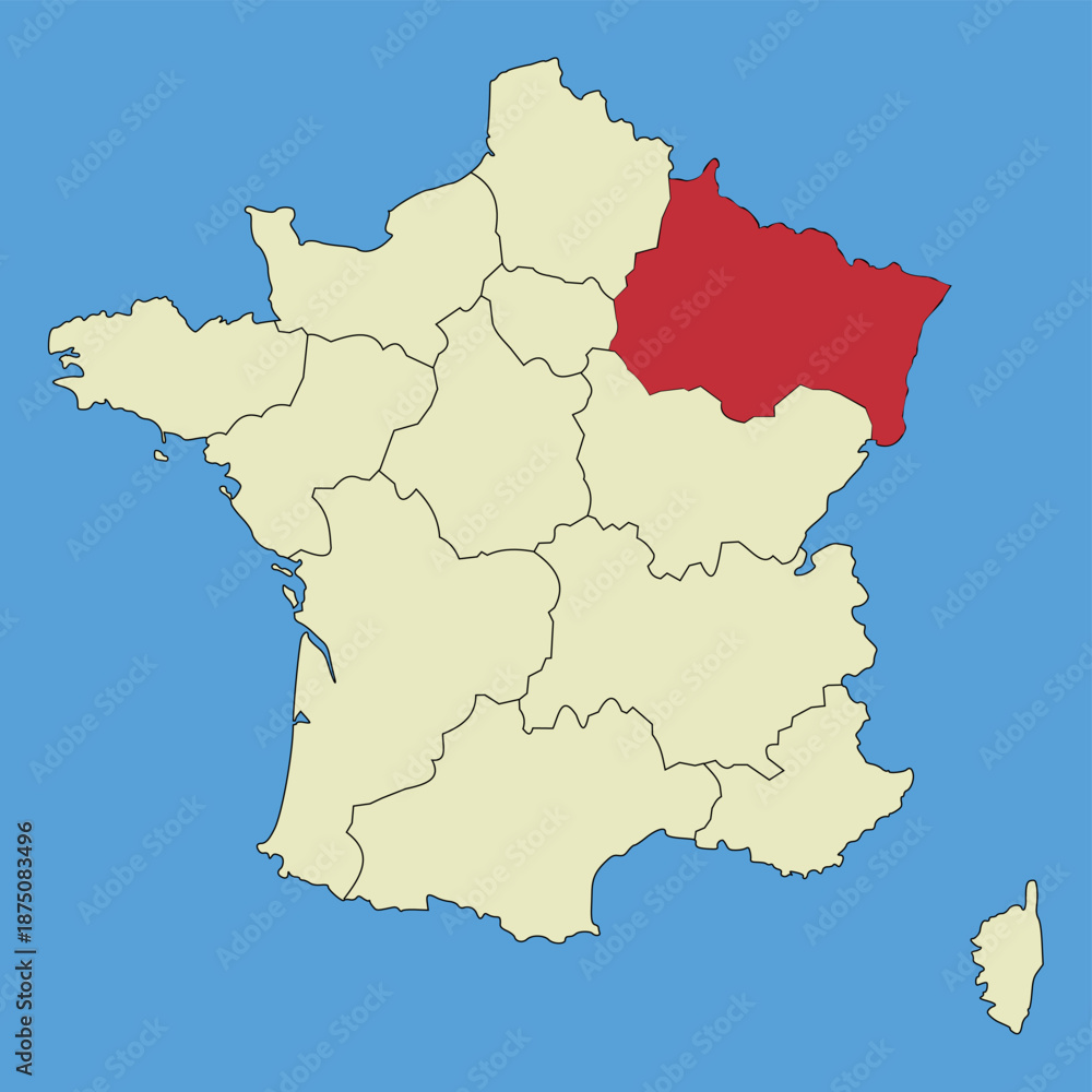Fototapeta premium Map of Grand Est on a vector map of France. Regions of France. Vector illustration.