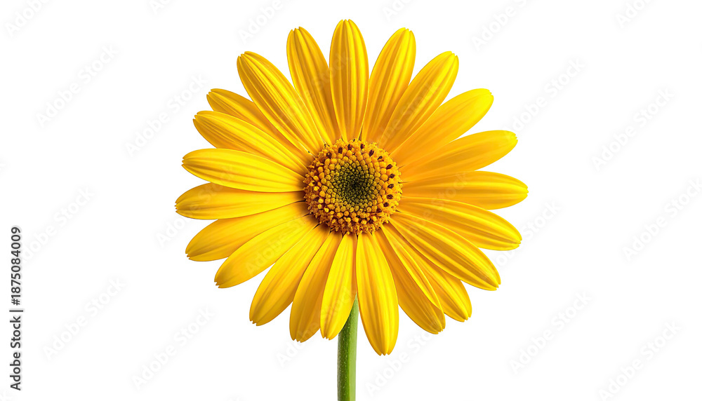 Naklejka premium Sunny yellow flower, stem, on stark black background