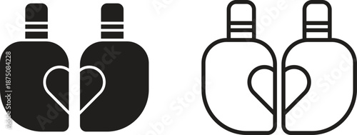 Vector of two black spray bottles. One shows a liquid level with a wavy line, the other is fully filled. Clean and simple design suitable for cosmetic packaging, household product icons