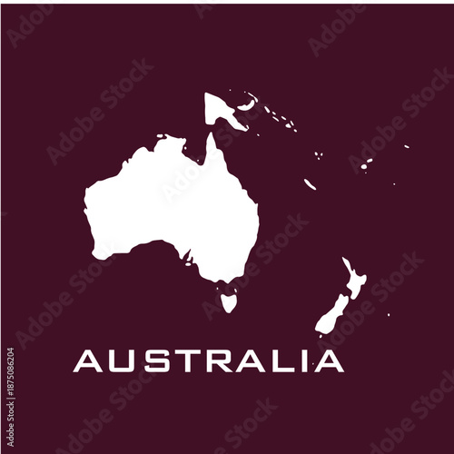 Australia map outline with text label and surrounding islands.