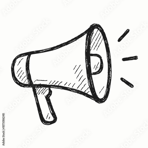 Print  Hand Drawn Bullhorn Megaphone Doodle Icon Minimal Monochrome Vector Illustration