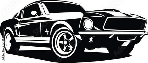 Classic American muscle car vector silhouette of a retro sports coupe for automotive enthusiasts, garage wall art, and racing designs.