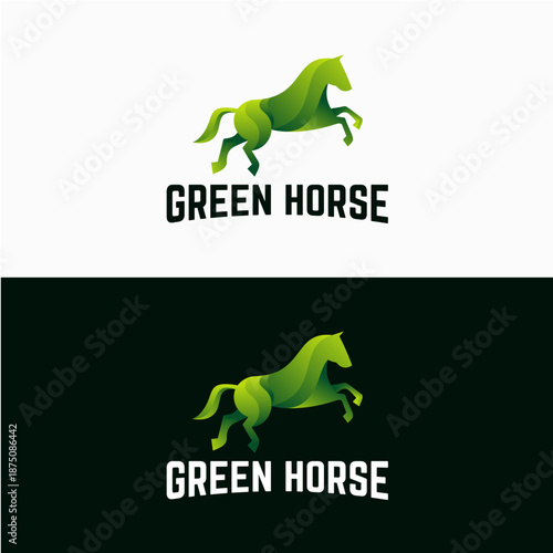 Green Horse Logo Design Abstract Geometric Style.