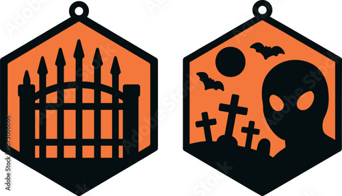 Grave Cemetery Sun Catcher Bundle SVG, Halloween Window Decor, Laser Cut File Glowforge, Stained Glass Acrylic Ornament, Tombstone Gate