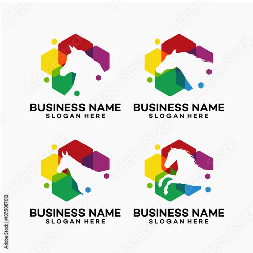 Colorful Hexagon Horse Logo Designs Business Branding.