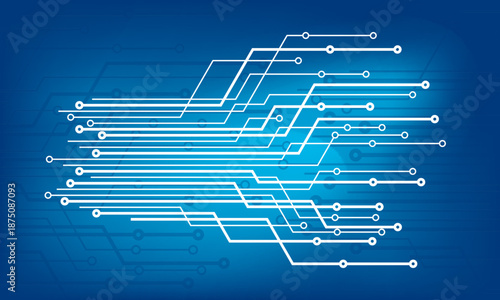 Abstract Network of Glowing Lines and Nodes on Blue Background.