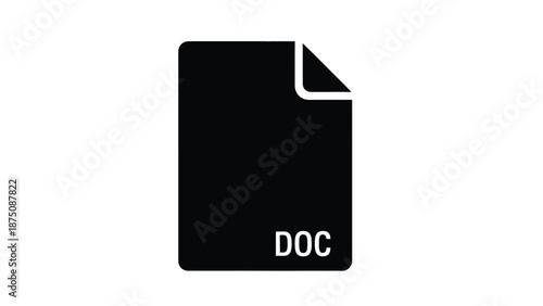 a black document icon with a folded corner and doc text