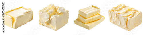 Fresh organic dairy butter blocks and slices collection set for cooking and baking PNG, transparent background