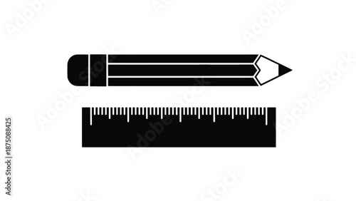 a black and white image of a pencil and a ruler