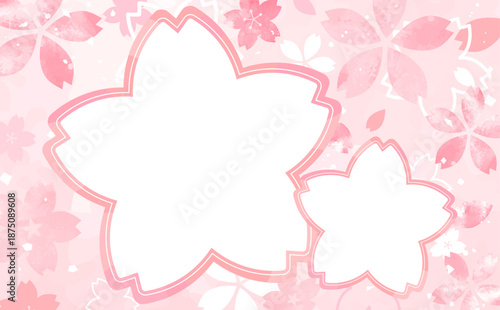 桜の手描き風背景とシルエットフレーム_横