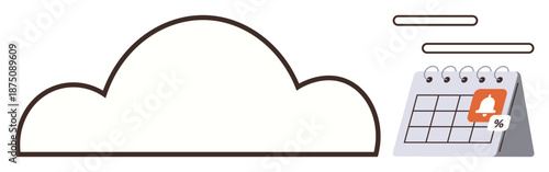 Cloud storage, task management, organization, productivity, reminders, digital planning. Minimalist cloud with lines and a calendar showing a notification badge. Cloud storage and task management