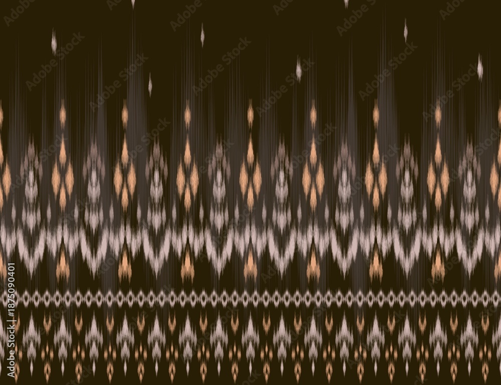 Naklejka premium Hand-drawn pattern ethnic horizontal ikat in chocolate brown and dusty rose