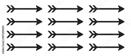 Seamless black arrows isolated on white background flat style set of simple archery elements collection