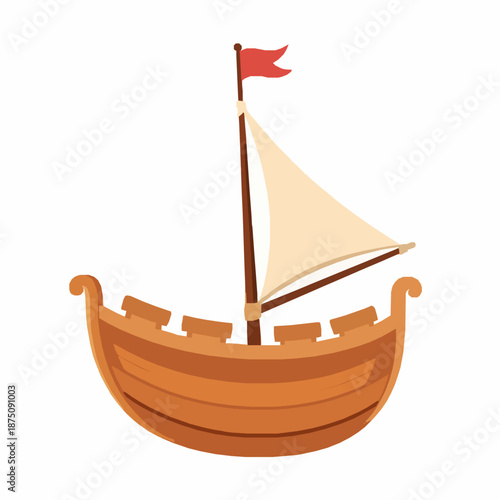 Whimsical cartoon wooden boat vector illustration isolated on white