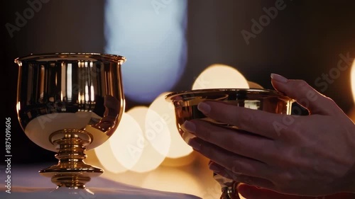 Wallpaper Mural Close-up of Holy Communion in a quiet church, emphasizing reverence and sacred ritual. Torontodigital.ca