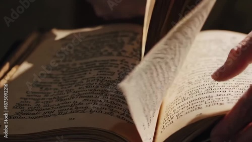 Wallpaper Mural Close-up of hands turning pages of a worn hymnbook, highlighting texture, history, and quiet worship. Torontodigital.ca