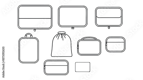 A collection of various colorful bags and luggage on a white background