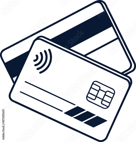 Digital Payment: A close-up shot of two credit card, one featuring a chip and a contactless symbol, the other with a magnetic stripe.