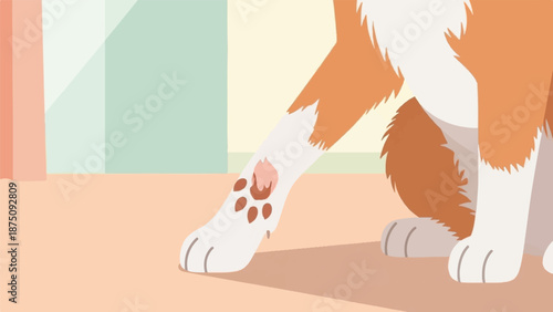 An illustrated dog's front leg with a visible sore and paw print mark. Minimalist background