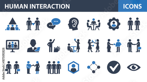 Human Interaction Icons Set with Communication, Meeting, Support and People Concepts