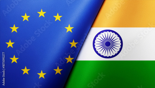 Flags of India and the EU as symbols of cooperation and free trade agreements