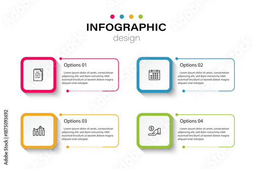 Infographic timeline presentations and business concept charts with 4 options